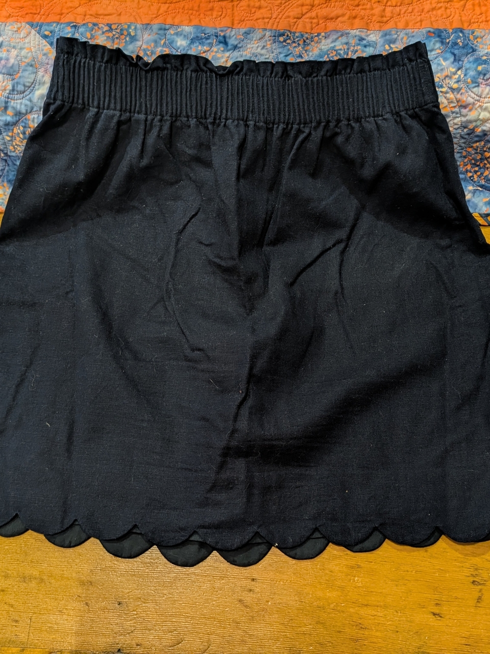 J.Crew Women's Dark Navy Blue Scallop-Hem Elastic Waist Skirt